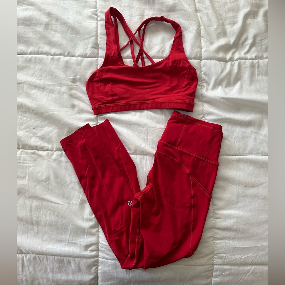 Lululemon Sports Bra and leggings set Dark Red